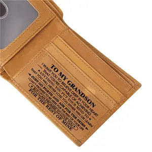 Engraved Wallet for Grandson - Leather Wallet with Unique Engravings Grandson's Personalized Birthday Gift