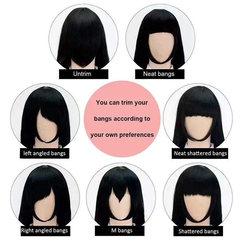 2026 NEW  35cm Synthetic short bob straight hair with trimmable bangs Lolita pink green blonde red cosplay wigs for women+wig cap