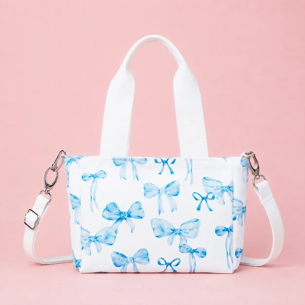 Mini Tote Bag with Blue Bows