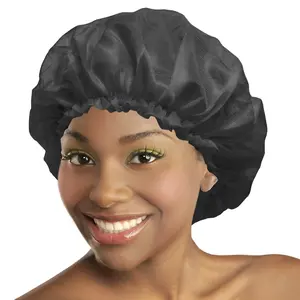 Black Satin Bonnet Silky Satin, 1 count Bonnet for Women, Hair Bonnet, Elastic Band Bonnet Straight Hair Bonnet, Silk Wraps Short Hair Bonnet Large Sized Black Bonnet