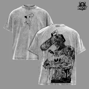 Denji Chainsaw Man Oversized Anime T-Shirt, Chainsaw Man Streetwear Tee, Denji Graphic Washed Cotton Shirt, Devil Hunter Dark Aesthetic Outfit, Unisex Casual Drip, Gift For Anime Fans