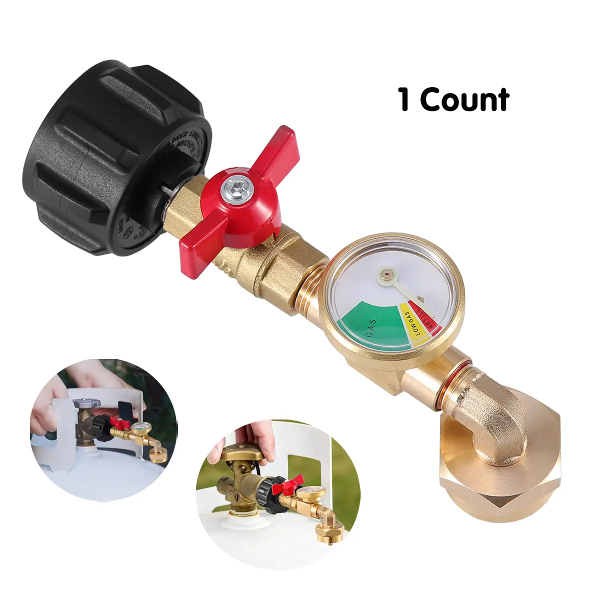 Durable Heavy-Duty Propane Refill Adapter with 90° Elbow, QCC Valve, Glow-in-Dark Gauge, 1"-20 Female Throwaway Cylinder Thread, Fills 1LB Tanks from 20-40LBS Tanks, Outdoor Camping/Cookouts Use, Men's Christmas Gift