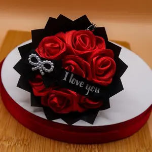 [NEW LOOK] Red Rose Keychain with "I Love You" Ribbon & Pearl Bow – Romantic Gift for Birthdays Anniversaries & Special Occasions