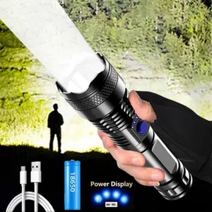 Long-range LED flashlight with USB charging, portable, P70, retractable, outdoor Portable Lighting