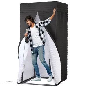 Portable Vocal Booth - Studio Grade Echo-Free Recording Booth for Voiceover, Podcast & Singing, Home Studio/Sound Isolation Booth with Light & Travel Bag (WAVE-BLK+WHT, XL)