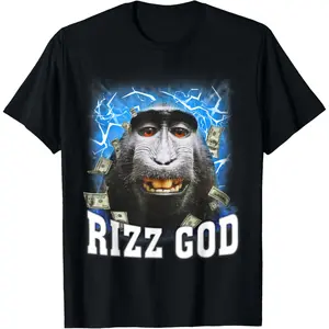 Cotton Streetwear Graphic Tees Casual Round Neck Shortsleeve Fashion Rizz God - Funny Rizz Rizzler Trending Meme T-Shirt