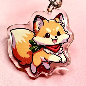 Corgi Kitsune Glitter Epoxy Keychain | Fantasy Fox 1.5” Charms cute keychain animal