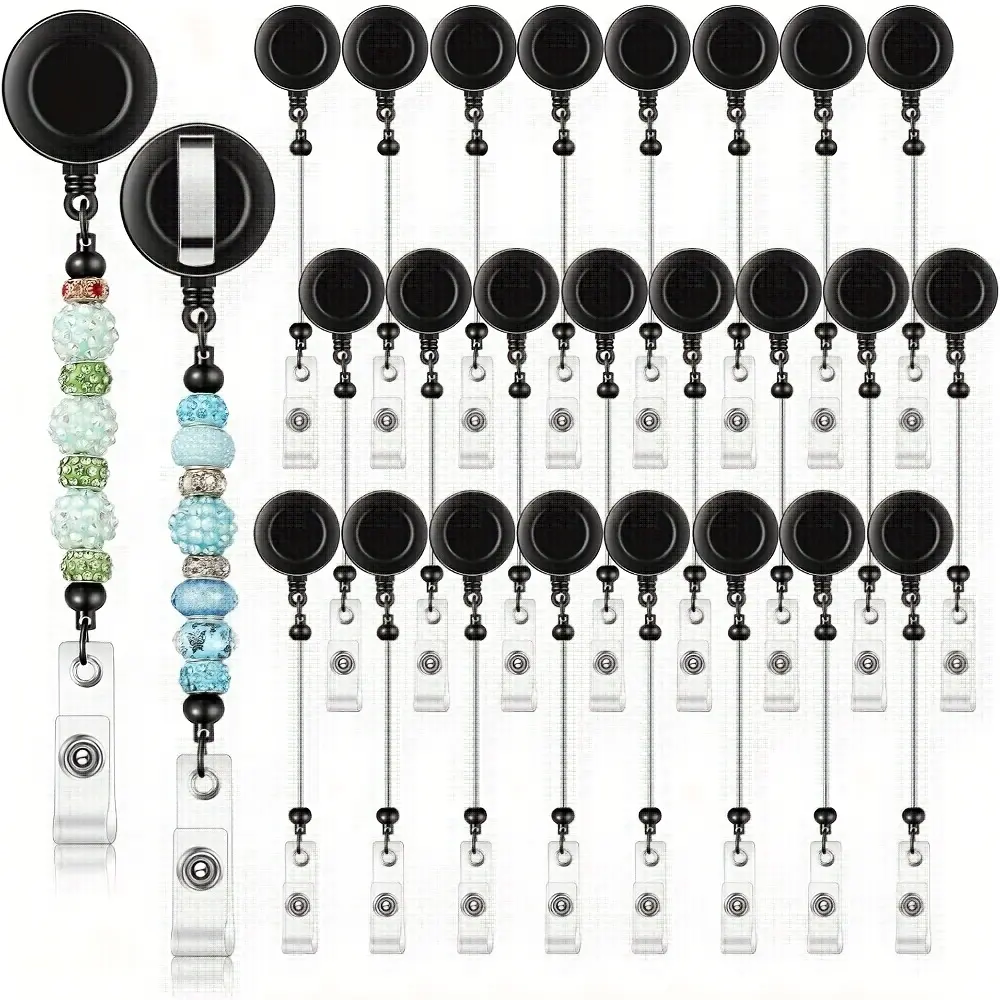 27-Piece Adjustable Bead-Stringing Badge Clasp Holders (Black-27pcs, White-27pcs) – Multi-Use Tools for Loose Beads, Blank Name Badge Rolls, Belt Clips, Jewelry Making, Ideal for Nurses, DIY Beading Hobbies, Badge Reels, Nurse Badge Reel