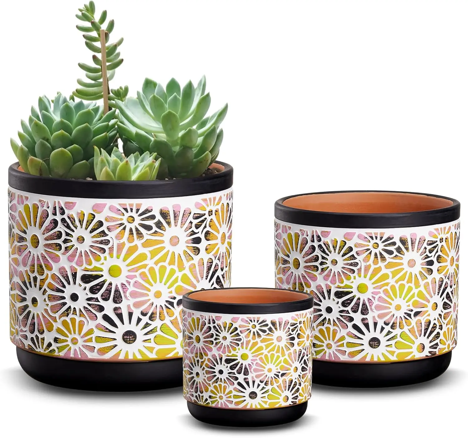 3 Pcs Ceramic Plant pots Indoor Pots Set with Drainage Holes, 5.7/4.7/3.5/inch, Modern Decorative Pots Outdoor Plants Patio