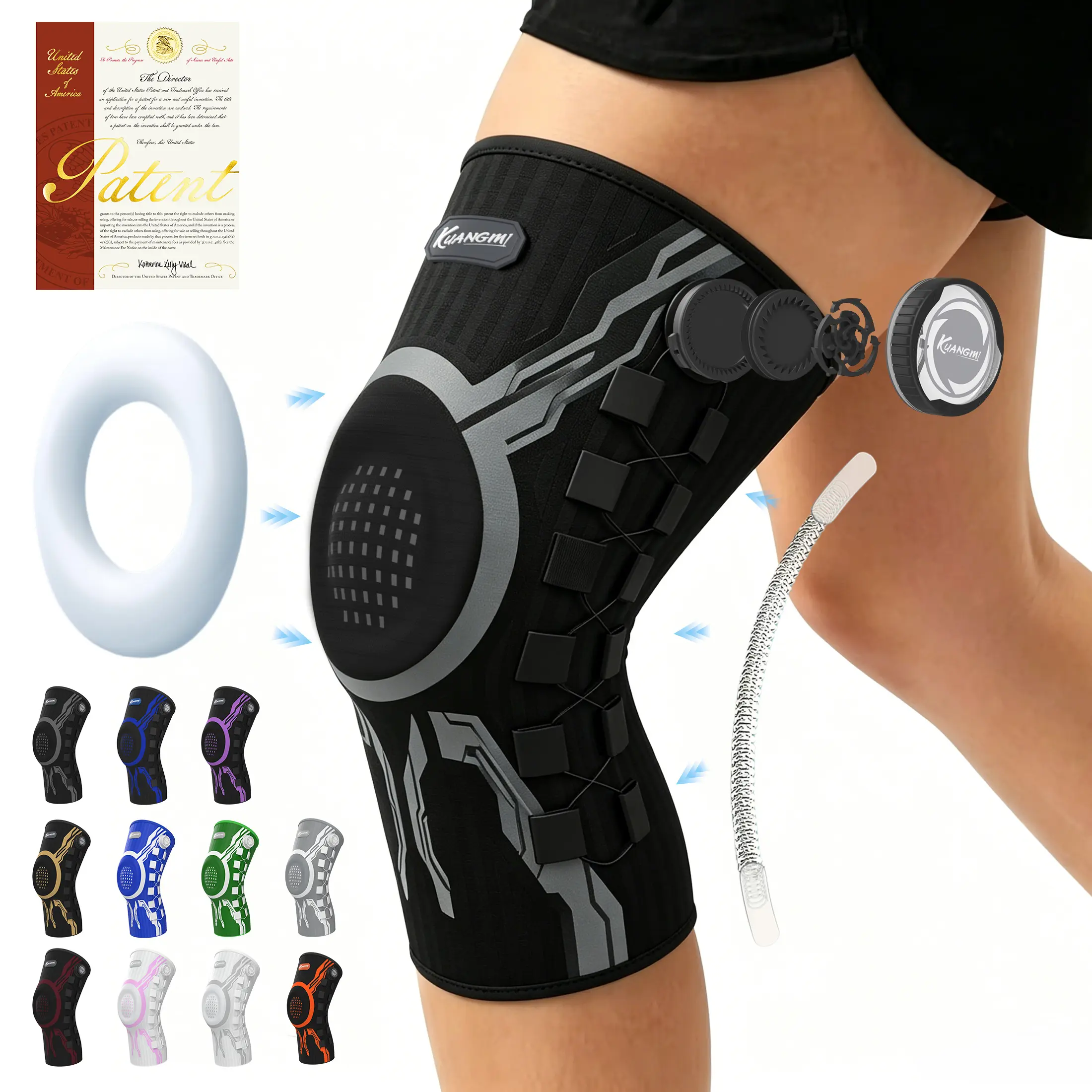 Kuangmi Smart Knob Knee Brace with Patella Gel Pad and Lateral Stabilizer, Compression Knee Brace for Exercise (Single), KMh752