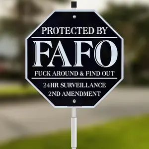 FAFO  Sign, Around and Find Out Signs with 28"Stake, Protected by Fafo Sign for Yard, 10"x10" Heavy Duty Aluminum Home  Signs. Weatherproof Fade Resistant. Easy to Install.