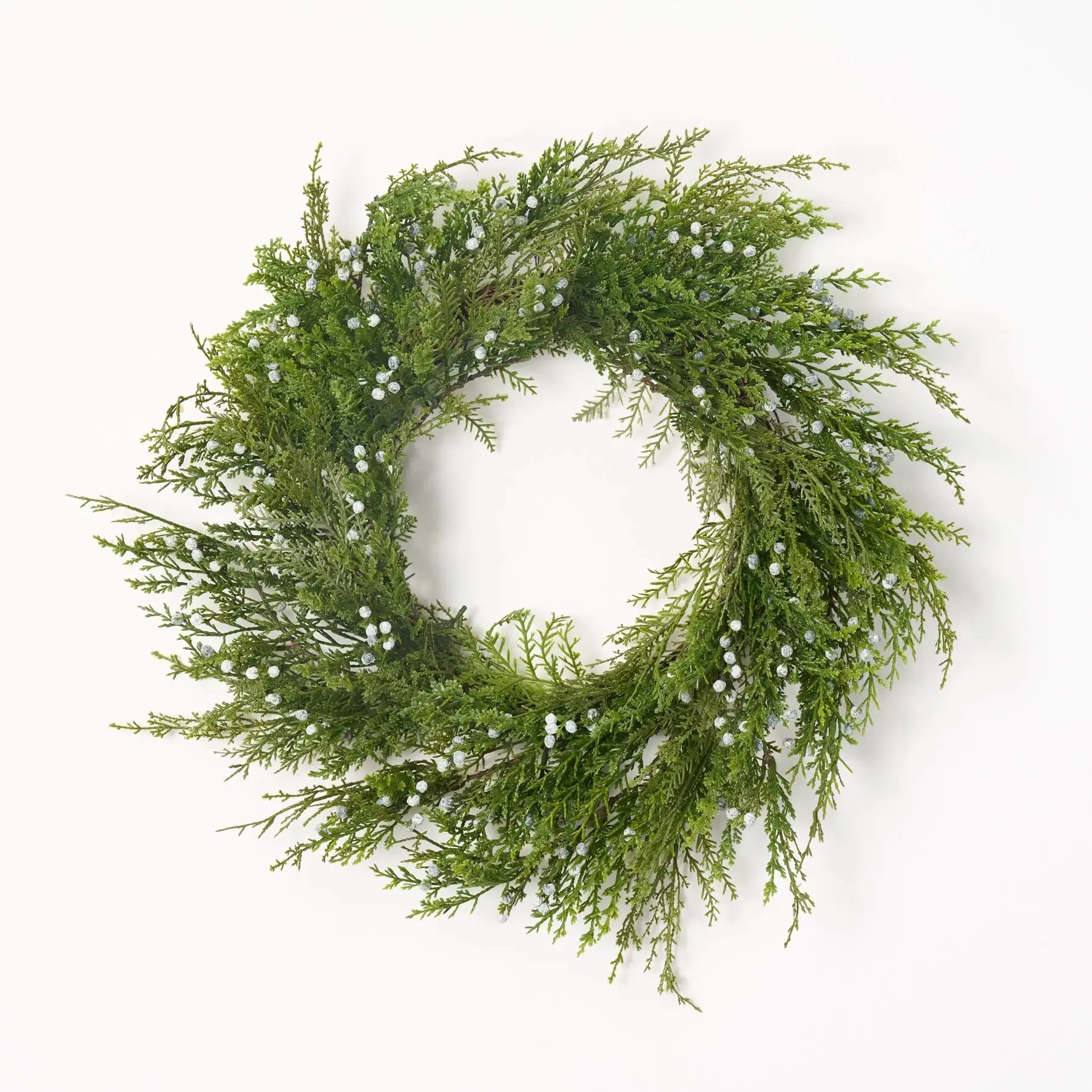Classic Round Artificial Christmas Tree Wreath with Juniper Berry Accents, Winter Festive Front Door Decoration, Holidays Wall Hanging, Gift for Garlands & Swags, Artificial Christmas Tree Wreaths, Garlands & Swags, Above The Mantel