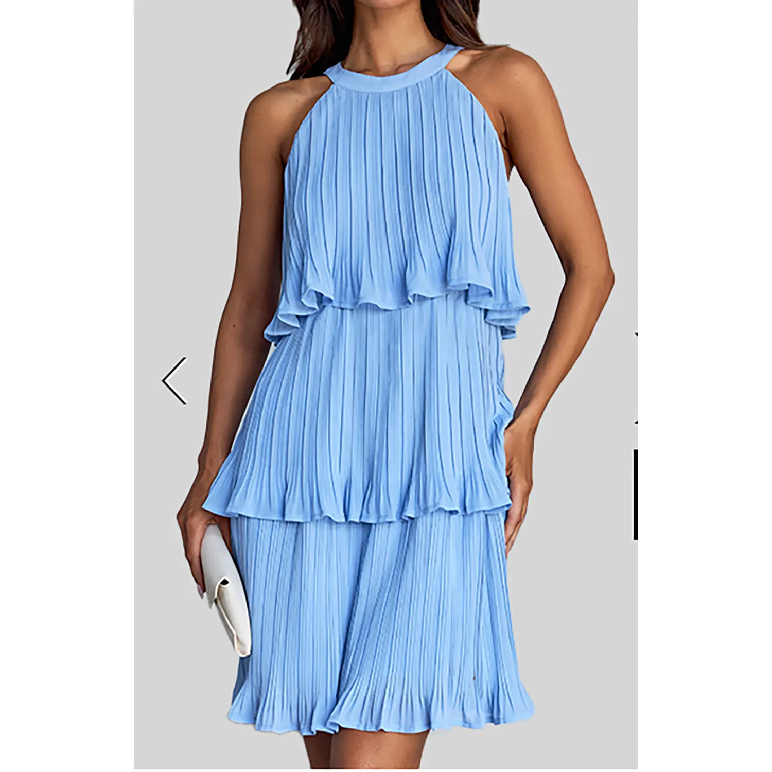 ZESICA Women's 2025 Summer Halter Dresses Sleeveless Ruffle Tiered Layered  Chiffon Pleated A Line Swing Mini Dress - TikTok Shop