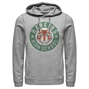 Stranger Things Men's Hawkins High School Tiger Mascot Pullover Hoodie Long Sleeve Graphic Fashion Menswear Top