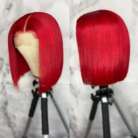 13x4 Lace Frontal Human Hair Hot Red Colored Wigs for Women Straight Red Bob Wigs 180 Density Transparent Lace Frontal Human Hair Wigs