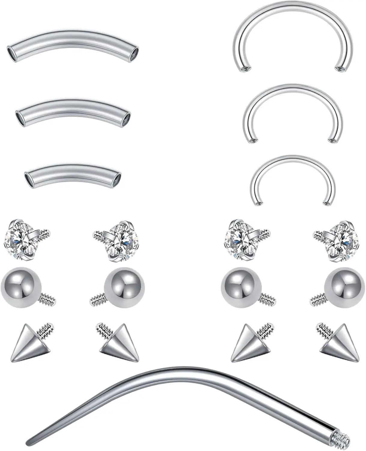16G Rook   Septum Rings Eyebrow  Stainless Steel CZ Vertical Labret Lip Rings Tragus Daith Helix Earrings for Women Men 8mm/10mm/12mm