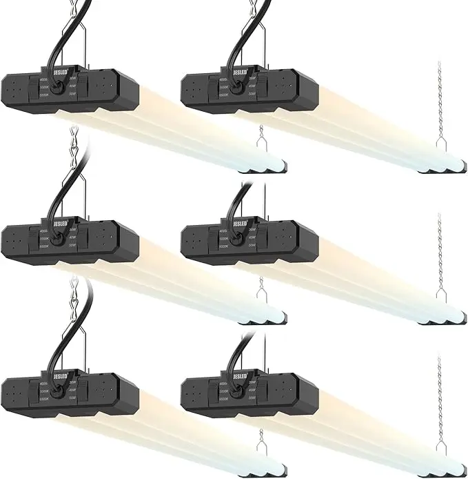 ETL LED Shop Lights 4FT, 3CCT Selectable 4000K/5000K/6500K, Adjustable 30W/40W/50W, 7500LM Super Bright (300W Equivalent), Linkable Utility Light for Garage, Ceiling or Hanging Mount, ETL, 6 Pack