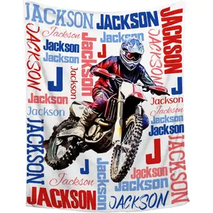Custom Name Dirt Bike Motocross Blanket, Ultra Soft Personalized Motorcycle Throw Blanket, Gift for Rider, Husband, Boyfriend, Plush Soft Fleece