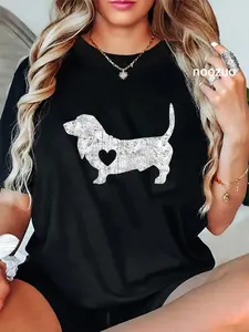 100% Cotton Vintage Basset Hound Heart Silhouette Dog Puppy Mens Womens T-Shirt