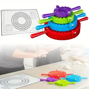 4 Pcs Multifunctional Kitchen Dumpling Maker Set - with 1 Piece 15.75in X 11.8in Non Stick Pastry Pad, Durable Easy-Press Empanada & Dumpling Molds for Home and Restaurant Use, Textiles & Soft Furnishings