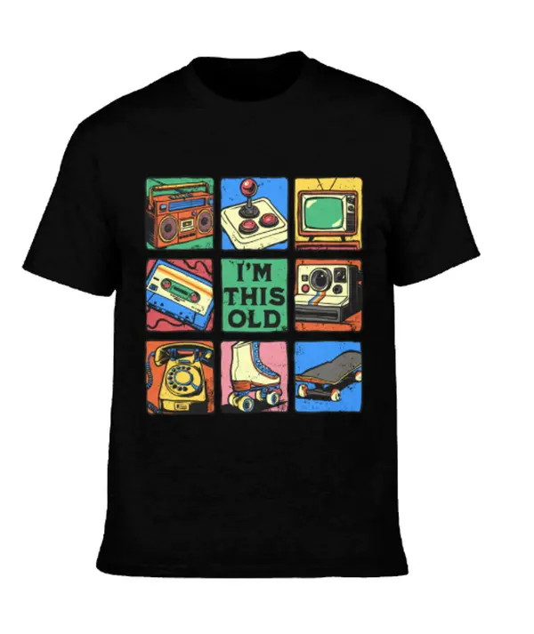 2026 Men's Retro 80s 90s "I'm This Old" T-Shirt Vintage Tech Grid Throwback Casual Cotton Tee for Nostalgia Lovers