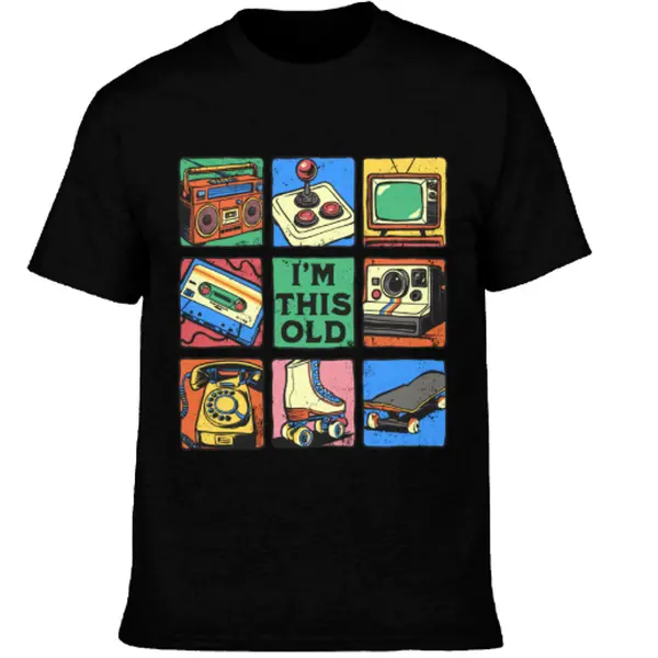 2026 Men's Retro 80s 90s "I'm This Old" T-Shirt Vintage Tech Grid Throwback Casual Cotton Tee for Nostalgia Lovers