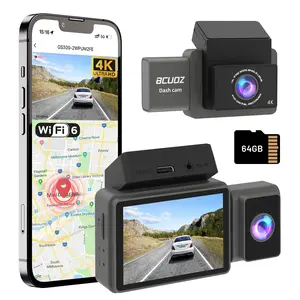 GS300 4K 3 Channel Dash Cam, 64GB Card, Full Night Color, 4K+2.5K+1080P Front and Rear Inside, Touch Screen, Voice Control, 5GHz WiFi 6, GPS, HDR, Parking Mode