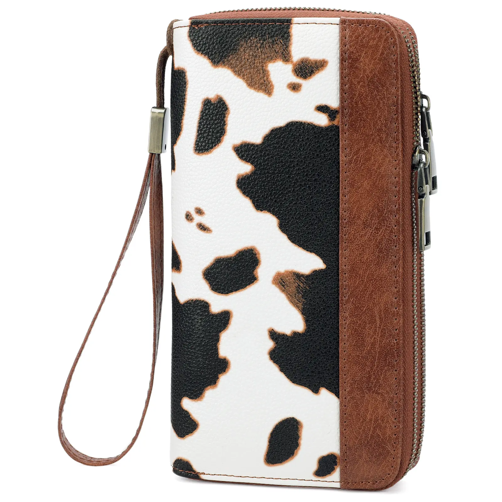 Women's Floral Print PU Leather RFID Blocking Wristlet Clutch Wallet - Large Capacity, Double Zipper, Phone Holder for Wedding, Polyester Nylon Lining