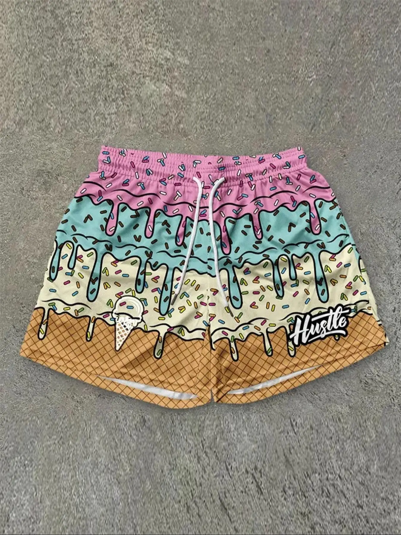 Men's Regular Fit Ice Cream Print Boxer Briefs, Casual Comfy Breathable Shorts for Summer, Men's Sleepwear for Indoor Wear, Men's Shorts, Summer Cloth