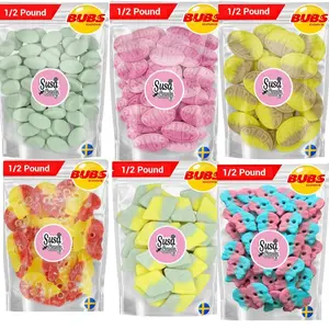 Bubs Swedish Candy 1/2 Bags - Sweet Strawberry Pomegranate Foam Ovals & Sour Dizzy Skulls - Banana Toffee Foam Ovals - Tutti Frutti Rombs - Sour Pear - Soft Sour Candy - 1/2 Pound Bag
