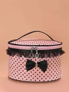 1pc Polka Dot Round Makeup Bag , Travel Essentials Black Friday