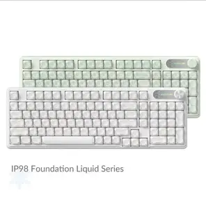 Upgrade 1.0 IP98 Wired Keyboard Mechanical Feel Gradient PBT Keycaps Side-Engraved Backlit Letters Smart Knob Gasket Structure Waterproof Hot Swappable RGB Lighting Durable Double-Shot Keycaps Anti-Oil Matte Texture Membrane Keyboard Office Silent