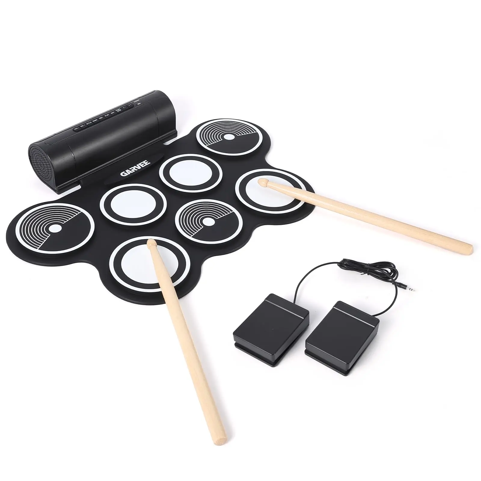 9-Pad Bluetooth Electronic Drum Set - Portable Roll-Up Pad with Headphone Jack, Recording, Sticks & Pedal, Perfect for Kids