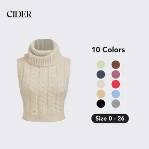 Cider [10 colors, size 0-26] High Neck Solid Cable Knit Crop Vest