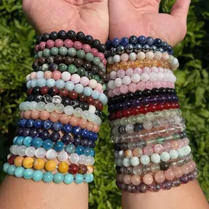 Natural Polished Grade A++ Genuine Gemstone Bead Healing Crystal Bracelets Choose from 40 Types Stone Black Onyx for Stress Relief Meditation Yoga