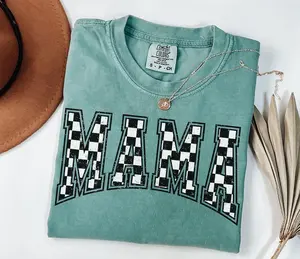 Comfort Colors Checkered Mama Shirt, Retro Mom Tee, Vintage Mother's Day Gift, Unisex Relaxed Fit, Casual Style - Top, Womenswear