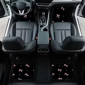 4pcs Car Floor Mats Set, Car Interior Accessory, Polka Dot Bow Design, Easy Maintenance, Suitable for Sedans and Suvs, Durable and Stylish