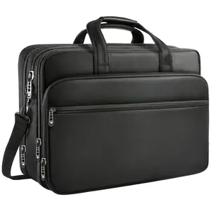 Laptop Bag, Expandable Laptop Briefcases for Men Fits 17.3 Inch Laptop Case Computer Bags, Water Resistant Multi Compartments Mens Laptop Work Bag with Luggage Strap for Bussiness Travel, Black