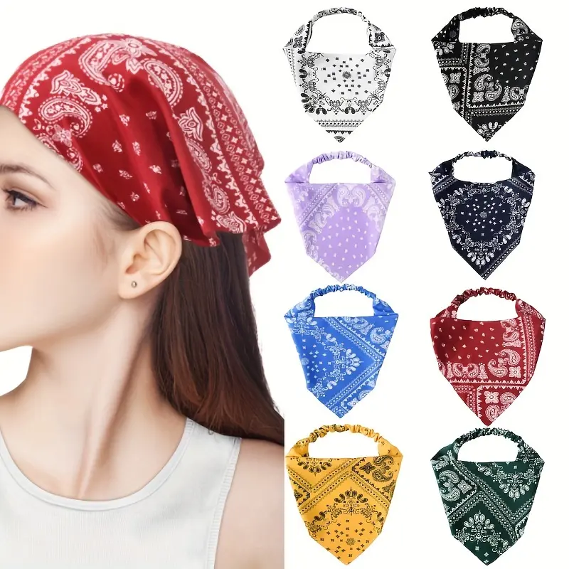 8-pack Of Bright Paisley Turban Headband - Soft Polyester, Bohemian Chic Triangle Hair Towel In A Variety Of Colors For Men And Women, Perfect For Casual Wear, Parties, Photography And Everyday Fashion, Turban