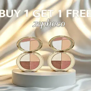 【Buy 1 Get 1 Free】zephoco 4-in-1 Facial Beauty Palette-Highlighter,Blush, Eyeshadow,4 Brightening Shades, Ultra-Pigmented, Easily Blendable Formula, Glossy Flawless Lid, Natural Glow & Cheek Color, For On-The-Go Daily Use,Makeup Beginners Cosmetic Powder