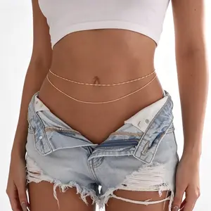 2PCS 18K Gold Plated Waist Beads Satellite Body Chain Layered Rope Waist Chain Sexy Bikini Beach Body Jewelry Waterproof Adjustable 26.5-33Inch Summer Vibes Aesthetic Layering Waist Chains for Women Vacation Pool Party Daily Fashion Accessories