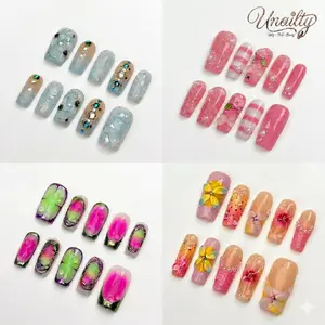 Unailty |  Square Collection | Professional Salon-Quality Handmade Press-On Nails | High-Strength & Durable | Reusable