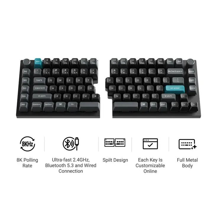Keychron Q11 Ultra 8K Wireless Split Mechanical Keyboard, Dual Knobs & 75% Ergonomic Layout, Full Aluminum CNC Body, Smooth Finish, 8000Hz Polling Rate, ZMK Open-Source Firmware, Tri-Mode Hot-Swap Custom Gaming Keyboard
