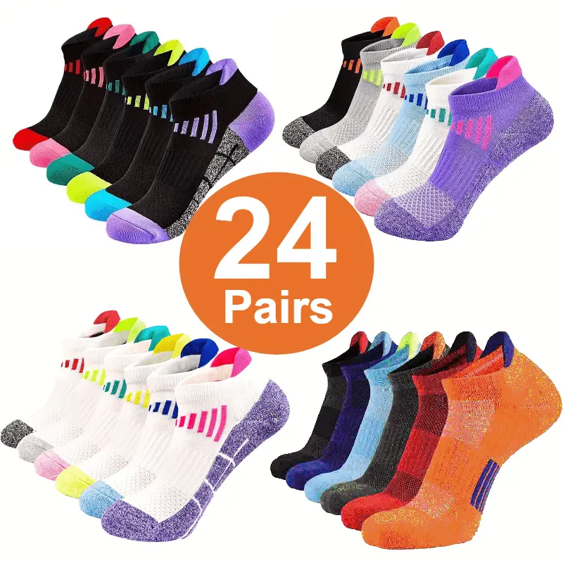 Women's 24-Pair Elastic Breathable Soft Cotton Socks - Sweat-Absorbing Sports Athletic Socks for Outdoor Sports, Daily Wear, Breathable Soft Socks
