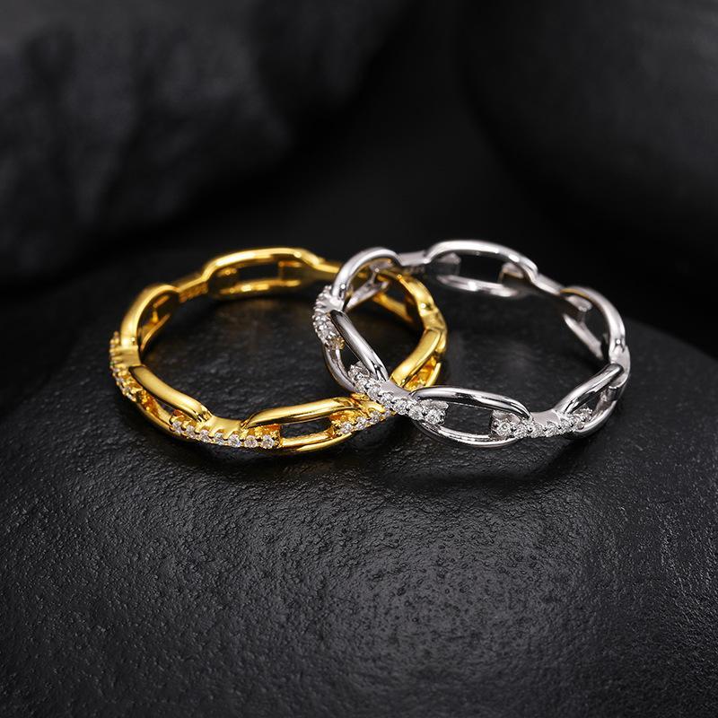 EOM Moissanite Hip Hop Unisex Chained Ring Copper Ring Jewelry Perfect Birthday Engagement Wedding Anniversary Gift for Men Women