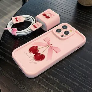 Leopard Print iPhone Case Set, Shockproof Protective Cover with Charger Protector & Cable Organizer, Fits iPhone 11-16 Series