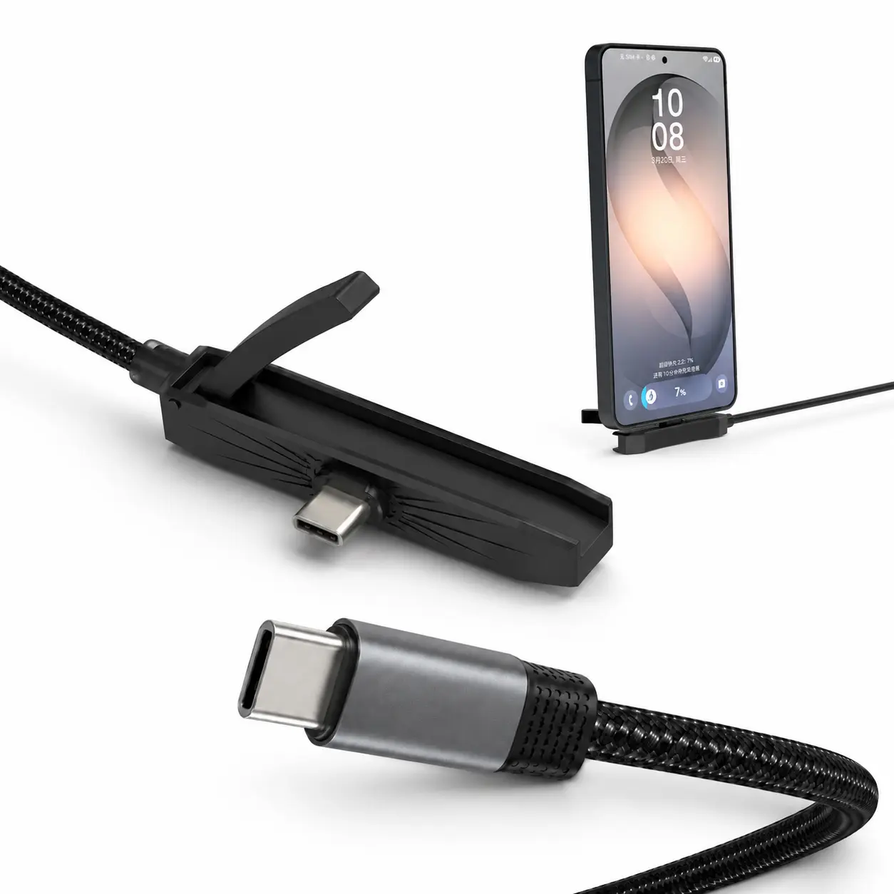 240W USB C to USB C Cable,Fast Charging Cable cord 6 FT，Invisible Stand Charging Cable，Flat USB c Cable,USBC Cable with 90° Angled Kickstand for Samsung Galaxy S26 /Ultra S26/S25/S24/IPhone 17/16/15 etc (Black)