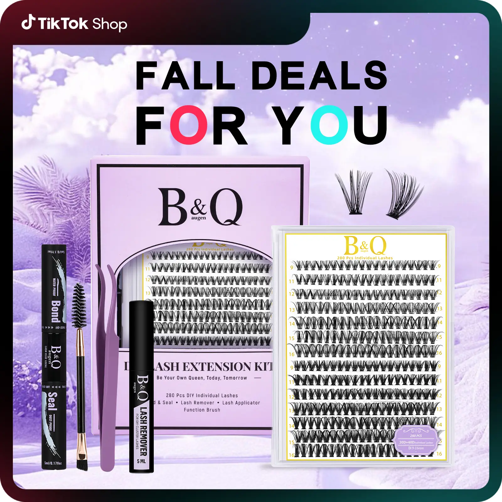 B&Qaugen 30D+40D Lash Kit l Natural Look Long Lasting Lashes Beginner Friendly Eyelashes with Bond&Seal Remover Extensions at Home #TikTokShopBacktoSc