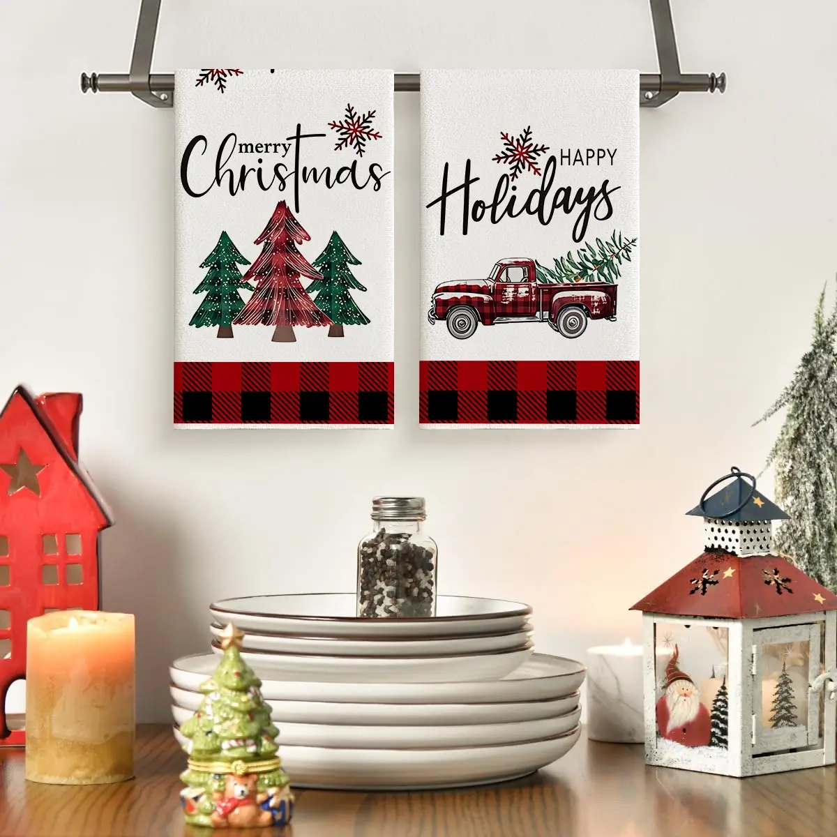 2pcs Christmas kitchen towel, Christmas tree, snowflakes, Merry Christmas design, clean tea towel, kitchen dishwashing towel, suitable for holiday party decoration, kitchen decoration, holiday cooking and baking, housewarming gift, Kitchen Cleaning Cloth