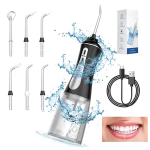 360° dental water flosser with 350ml water tank, featuring 5 pressure modes and 4 nozzle heads, IPX7 waterproof rating, 1500mAh battery, and portable dental equipment